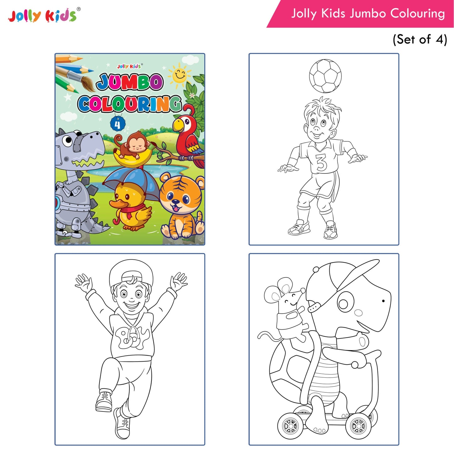 Jolly Kids Jumbo Colouring Books For Kids Set of 4|130 Fun Learnig Images Per Colour Book| Ages 3 - 7 Year