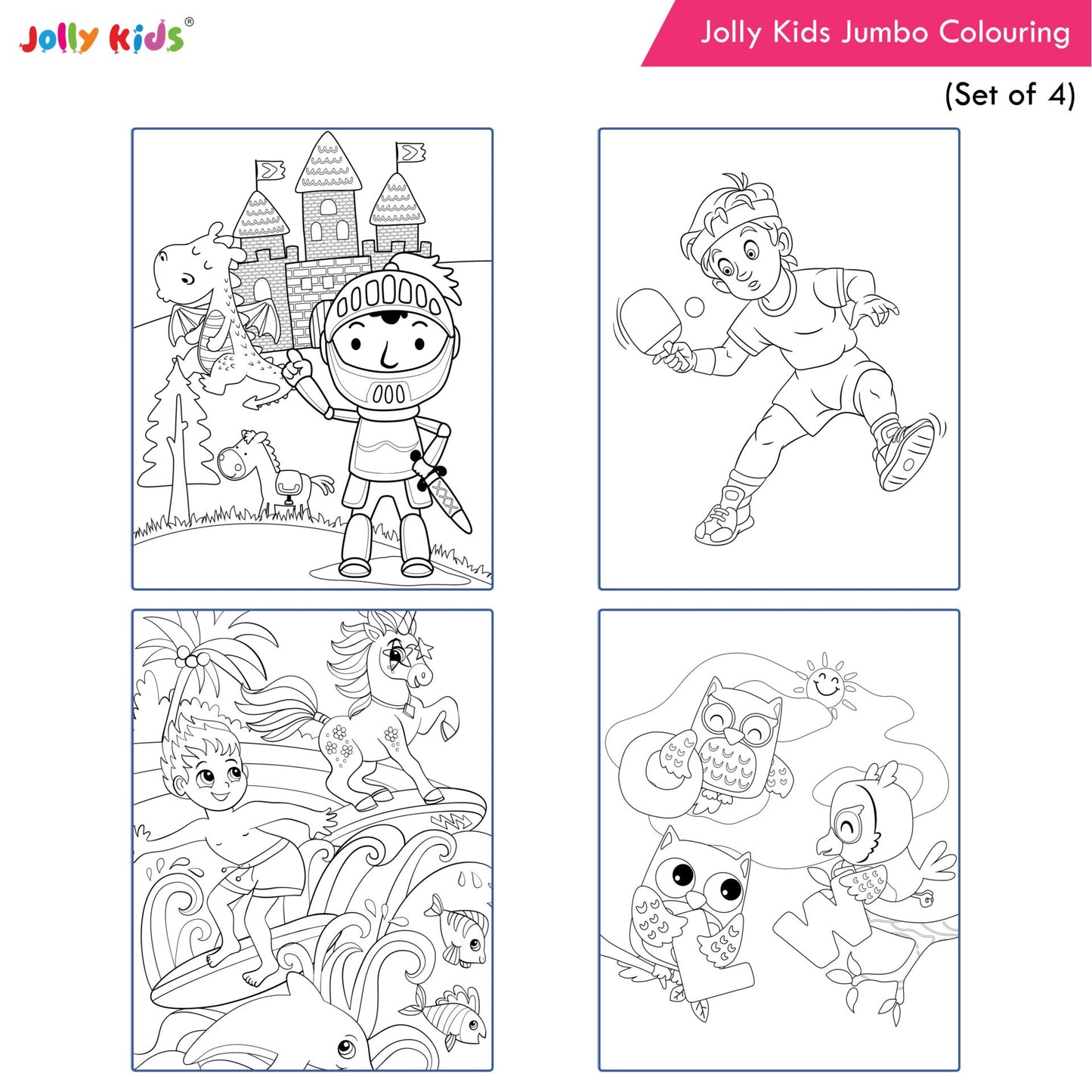 Jolly Kids Jumbo Colouring Books For Kids Set of 4|130 Fun Learnig Images Per Colour Book| Ages 3 - 7 Year