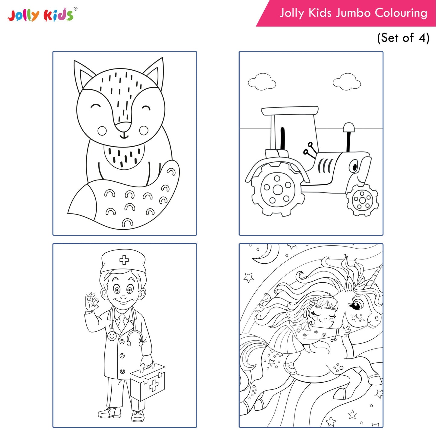 Jolly Kids Jumbo Colouring Books For Kids Set of 4|130 Fun Learnig Images Per Colour Book| Ages 3 - 7 Year