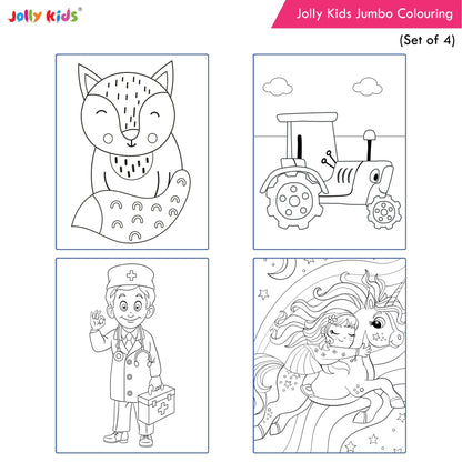 Jolly Kids Jumbo Colouring Books For Kids Set of 4|130 Fun Learnig Images Per Colour Book| Ages 3 - 7 Year