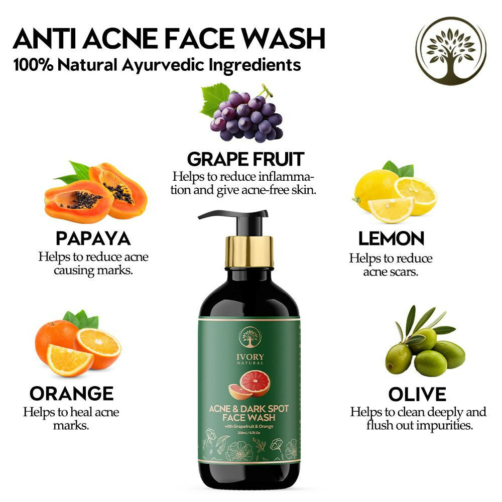 Ivory Natural Acne & Dark Spot Face Wash For Moisturize, Replenish, And Promote Skin Clarity