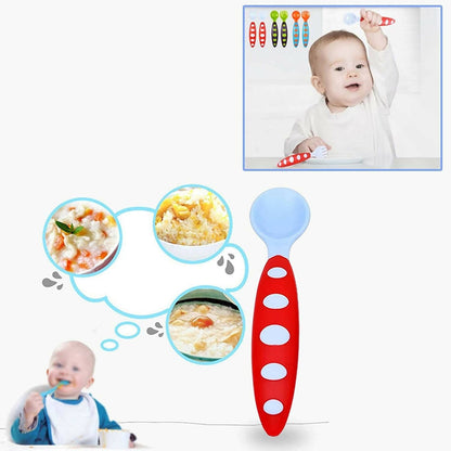 Safe-O-Kid Bpa Free Extra Safe Silicone Feeding/Training Spoon With Box For Baby- Blue & Orange