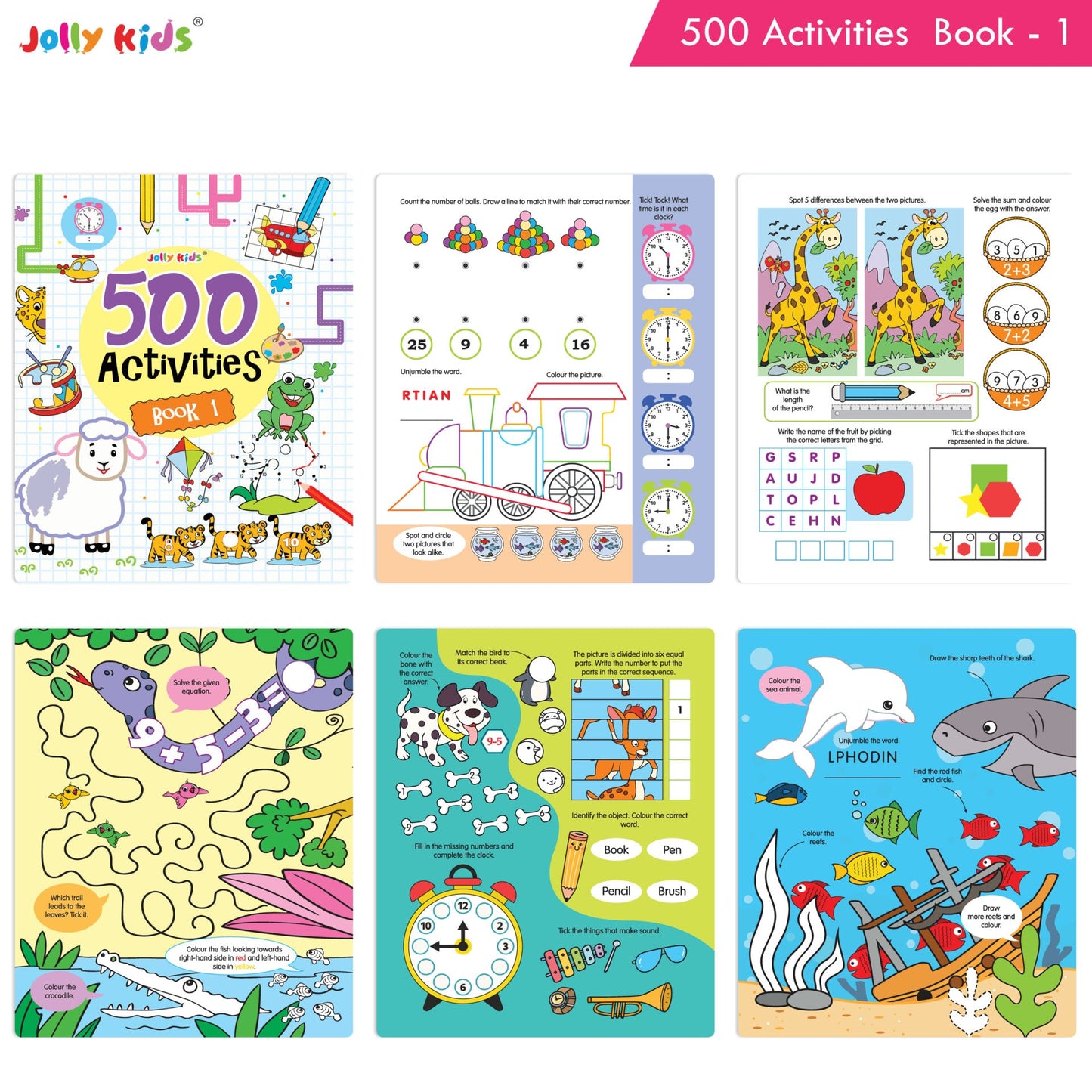 Jolly Kids Fun Learning 500 Activities Books Set of 4| Ages 3-8 years Thinking Skills Activities Learning Counting, Spelling, Solve Puzzle Activities