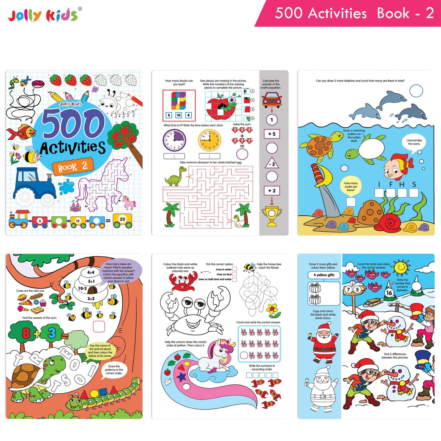 Jolly Kids Fun Learning 500 Activities Books Set of 4| Ages 3-8 years Thinking Skills Activities Learning Counting, Spelling, Solve Puzzle Activities