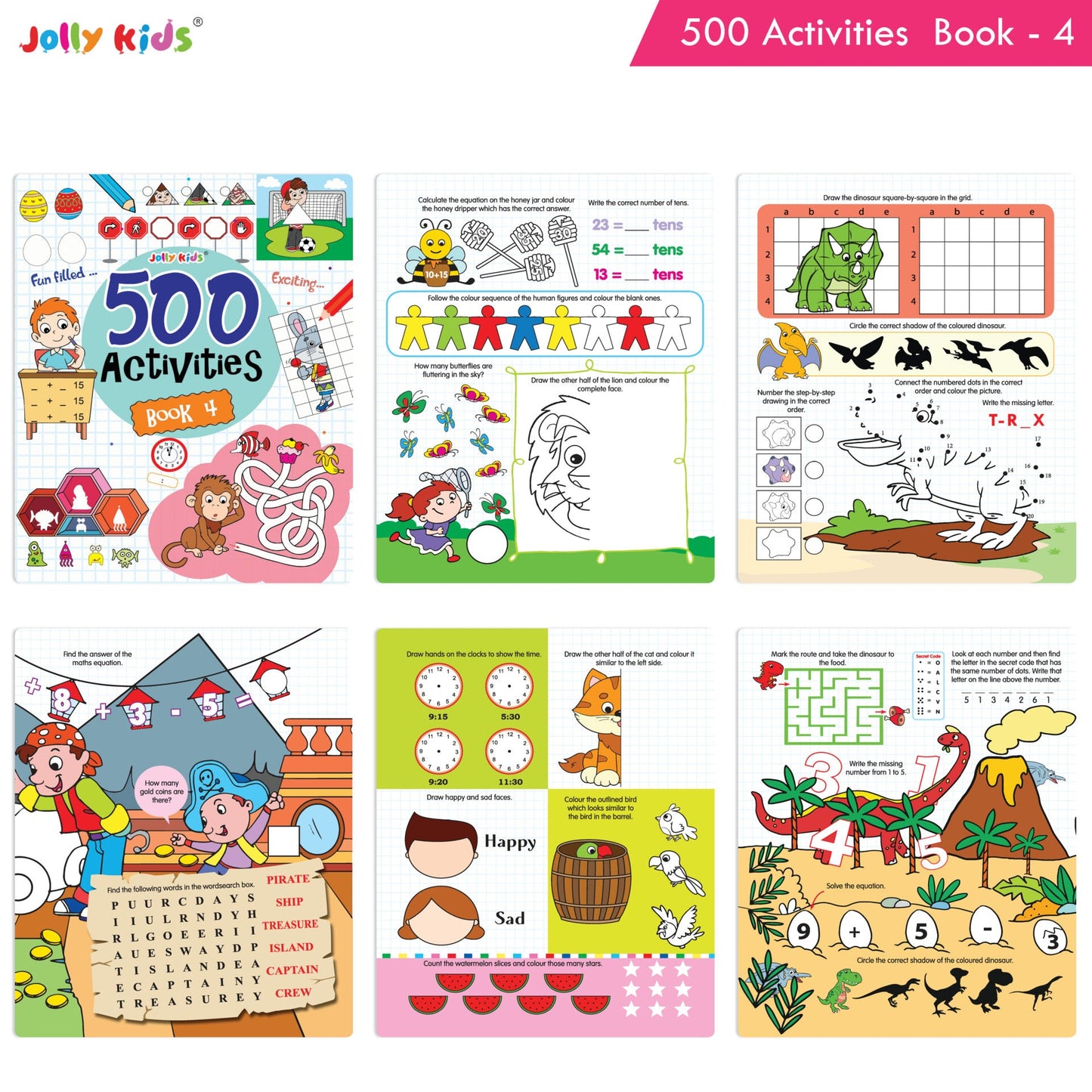 Jolly Kids Fun Learning 500 Activities Books Set of 4| Ages 3-8 years Thinking Skills Activities Learning Counting, Spelling, Solve Puzzle Activities