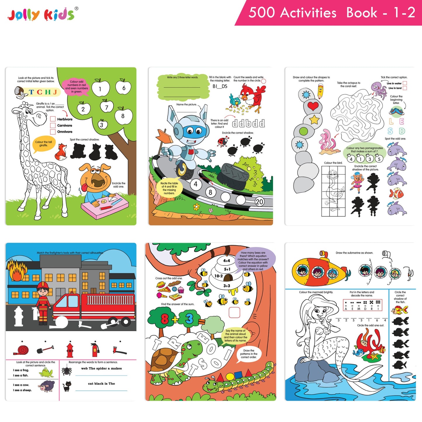 Jolly Kids Fun Learning 500 Activities Books Set of 4| Ages 3-8 years Thinking Skills Activities Learning Counting, Spelling, Solve Puzzle Activities