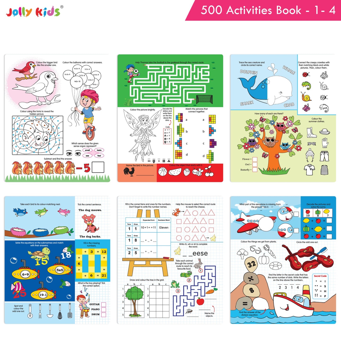 Jolly Kids Fun Learning 500 Activities Books Set of 4| Ages 3-8 years Thinking Skills Activities Learning Counting, Spelling, Solve Puzzle Activities