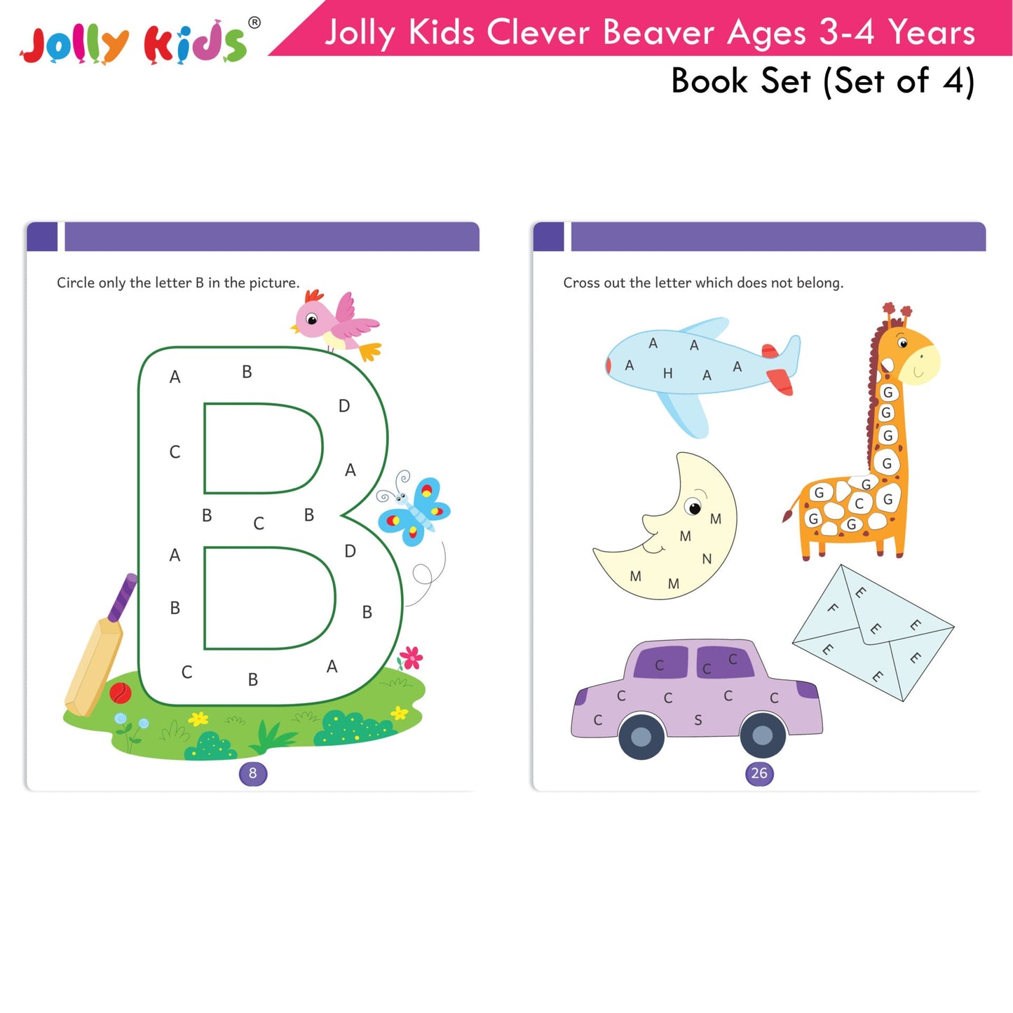 Jolly Kids Clever Beaver Ages 3-4 Years Fun Learning Workbooks Set of 4| Alphabets| Numbers| EVS| Good Habit| Workbooks for Kindergarten