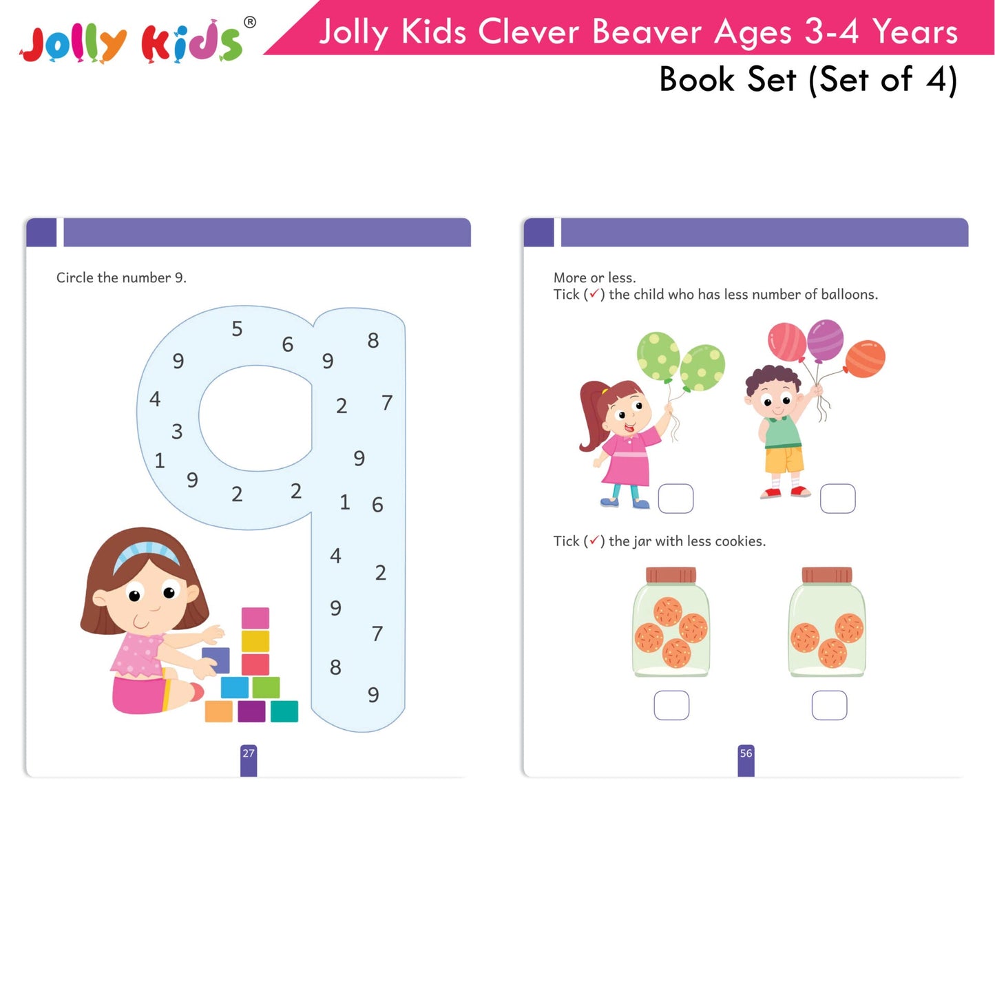 Jolly Kids Clever Beaver Ages 3-4 Years Fun Learning Workbooks Set of 4| Alphabets| Numbers| EVS| Good Habit| Workbooks for Kindergarten