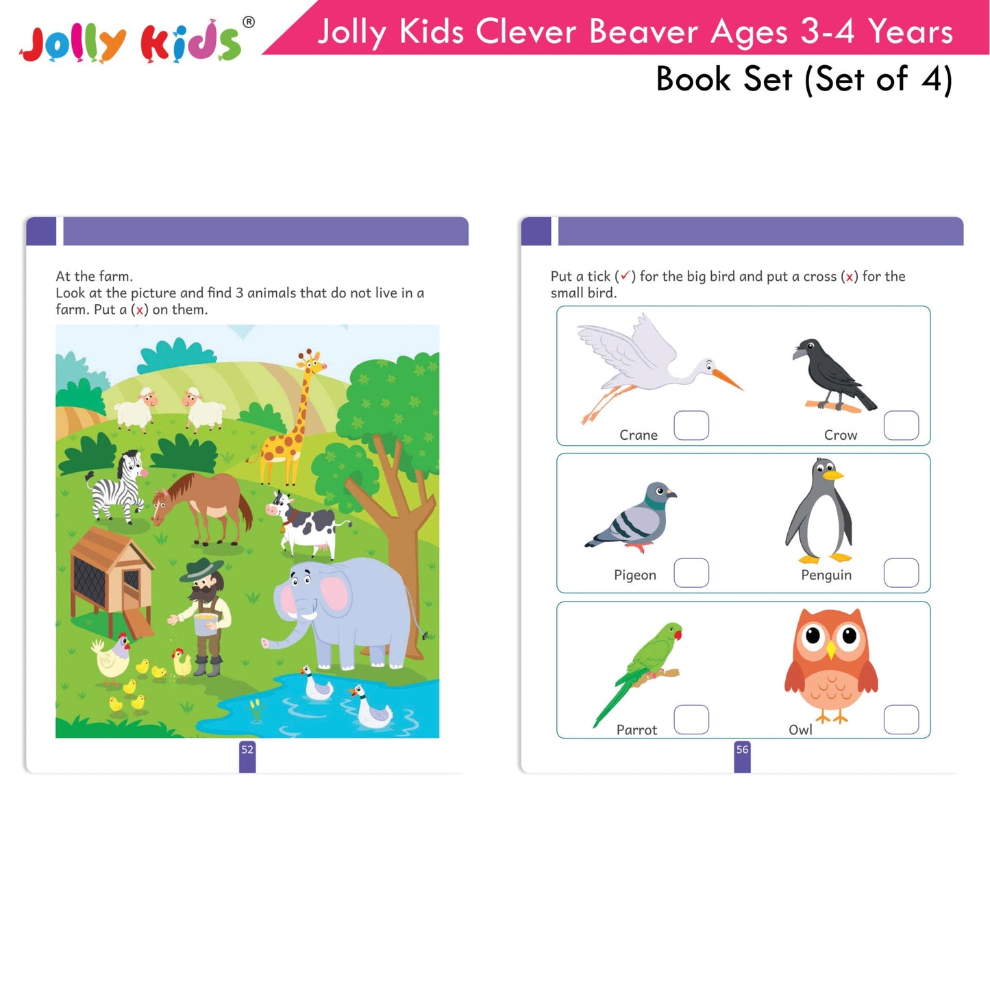 Jolly Kids Clever Beaver Ages 3-4 Years Fun Learning Workbooks Set of 4| Alphabets| Numbers| EVS| Good Habit| Workbooks for Kindergarten