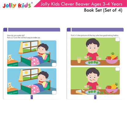 Jolly Kids Clever Beaver Ages 3-4 Years Fun Learning Workbooks Set of 4| Alphabets| Numbers| EVS| Good Habit| Workbooks for Kindergarten