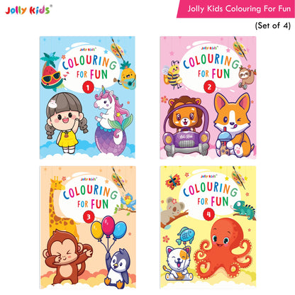 Jolly Kids Colouring for Fun Books A| Set of 4| Each Book 64 Images|Colouring & Painting Books for Kids|Ages 3-8 Year