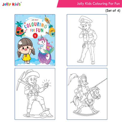 Jolly Kids Colouring for Fun Books A| Set of 4| Each Book 64 Images|Colouring & Painting Books for Kids|Ages 3-8 Year