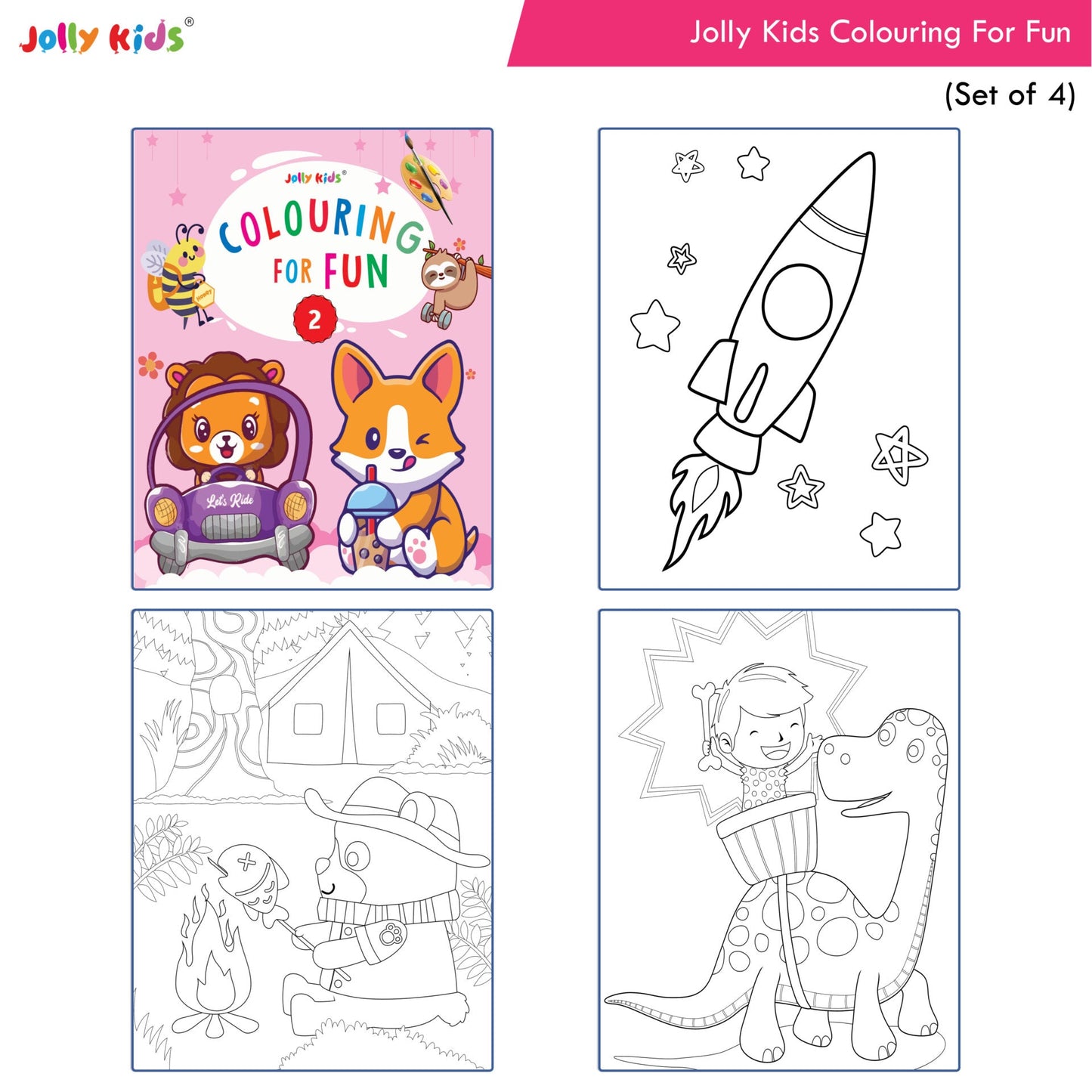 Jolly Kids Colouring for Fun Books A| Set of 4| Each Book 64 Images|Colouring & Painting Books for Kids|Ages 3-8 Year