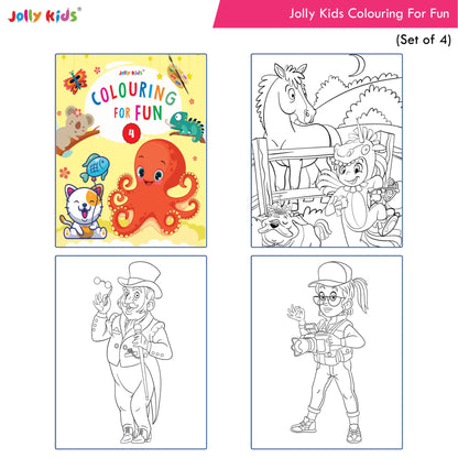 Jolly Kids Colouring for Fun Books A| Set of 4| Each Book 64 Images|Colouring & Painting Books for Kids|Ages 3-8 Year