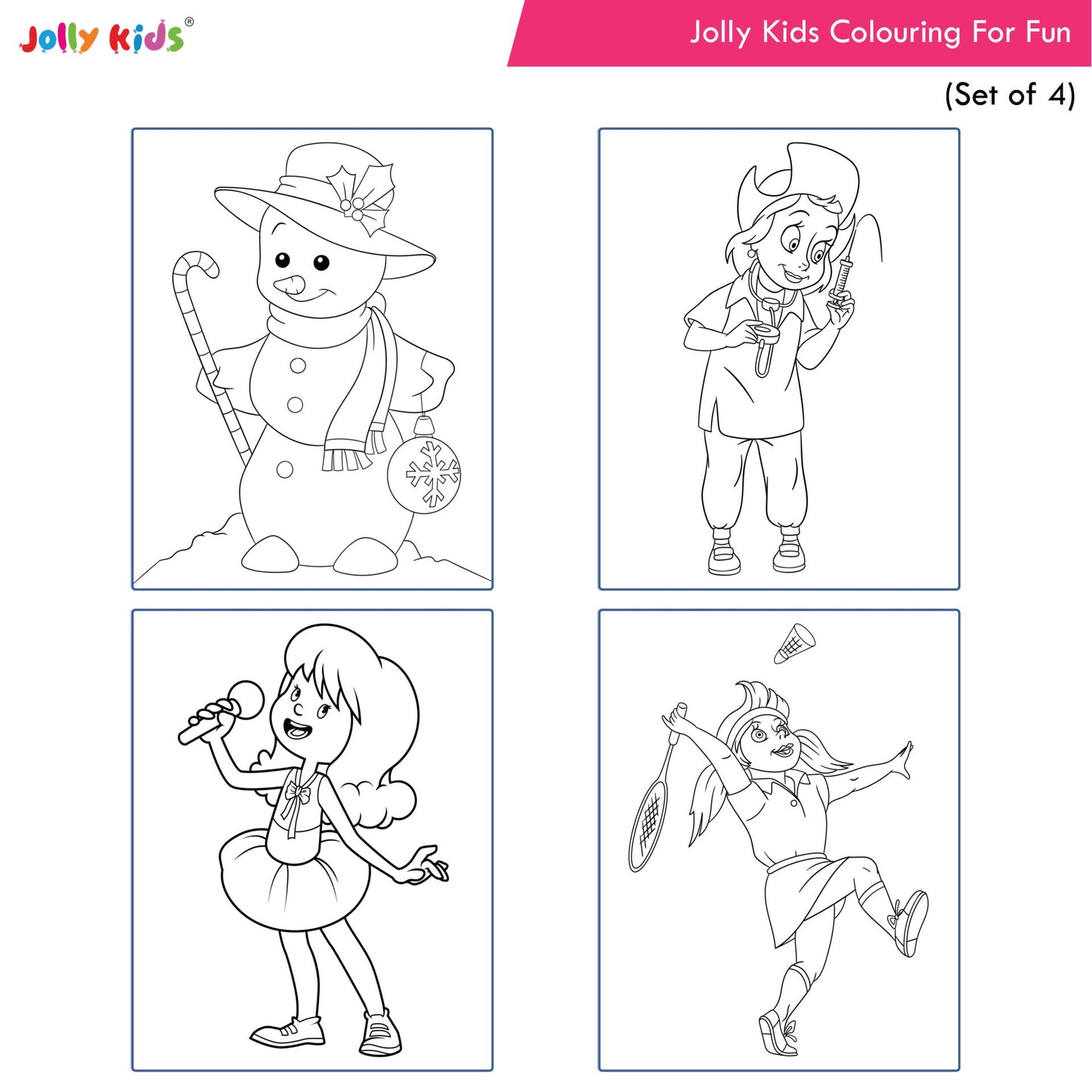 Jolly Kids Colouring for Fun Books A| Set of 4| Each Book 64 Images|Colouring & Painting Books for Kids|Ages 3-8 Year