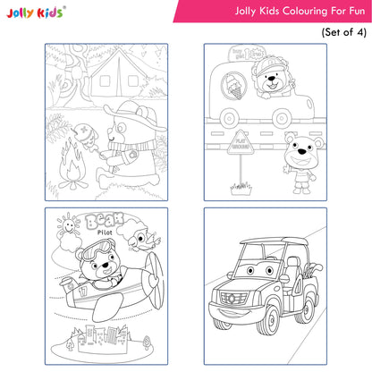 Jolly Kids Colouring for Fun Books A| Set of 4| Each Book 64 Images|Colouring & Painting Books for Kids|Ages 3-8 Year