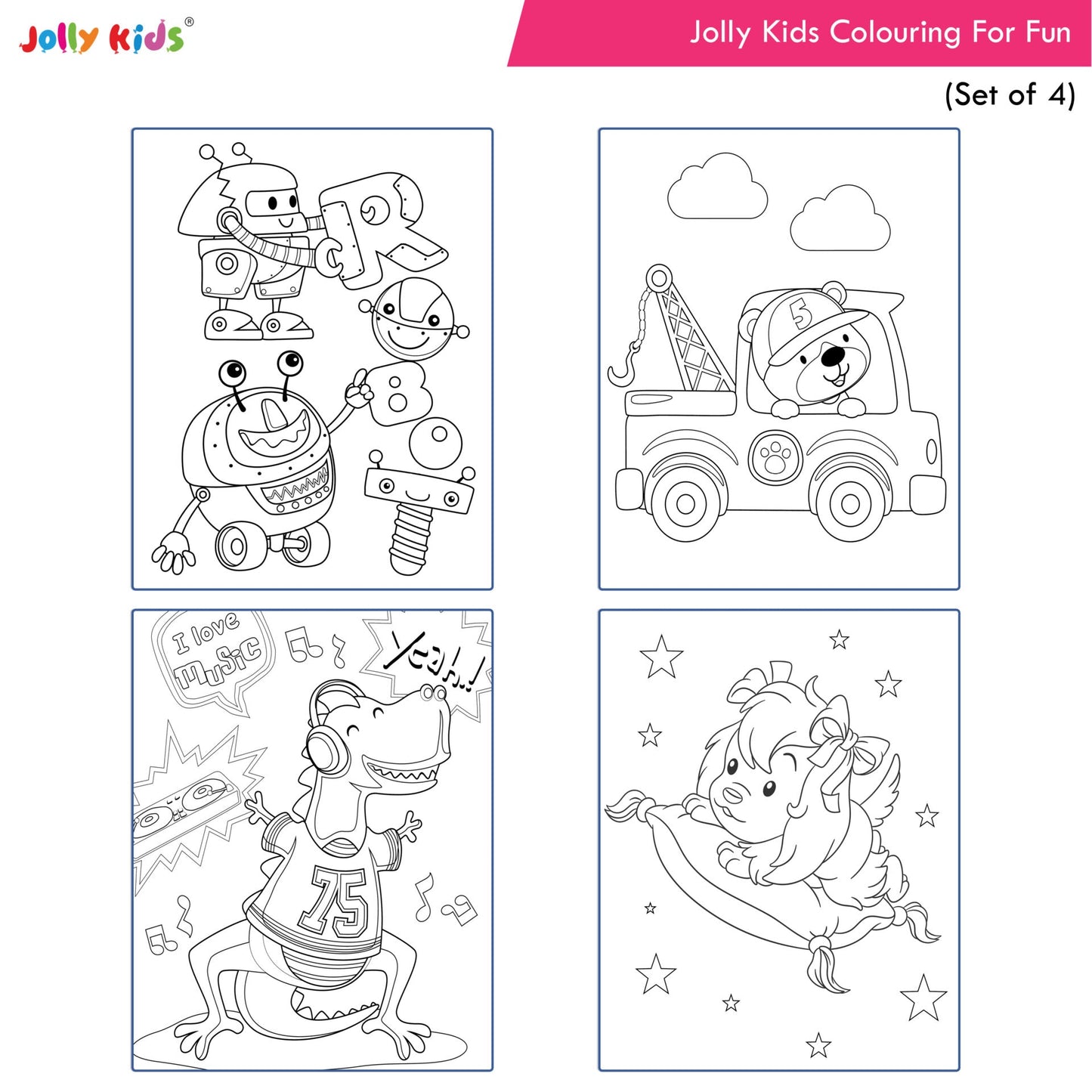 Jolly Kids Colouring for Fun Books A| Set of 4| Each Book 64 Images|Colouring & Painting Books for Kids|Ages 3-8 Year