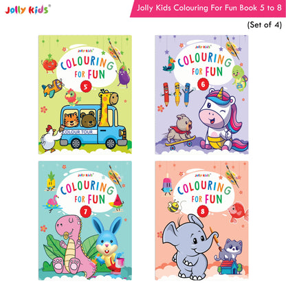 Jolly Kids Colouring for Fun Books B| Set of 4| Each Book 64 Images|Colouring & Painting Books for Kids|Ages 3-8 Year