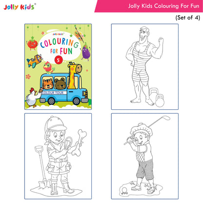 Jolly Kids Colouring for Fun Books B| Set of 4| Each Book 64 Images|Colouring & Painting Books for Kids|Ages 3-8 Year