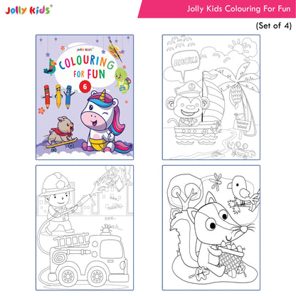 Jolly Kids Colouring for Fun Books B| Set of 4| Each Book 64 Images|Colouring & Painting Books for Kids|Ages 3-8 Year