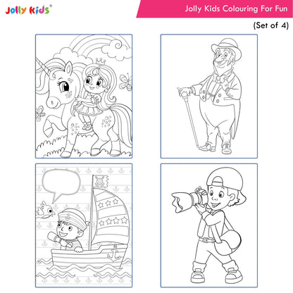 Jolly Kids Colouring for Fun Books B| Set of 4| Each Book 64 Images|Colouring & Painting Books for Kids|Ages 3-8 Year