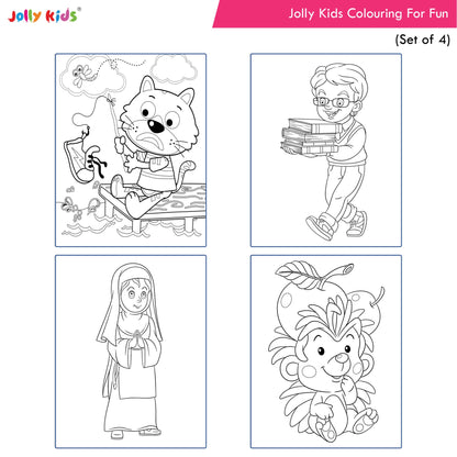 Jolly Kids Colouring for Fun Books B| Set of 4| Each Book 64 Images|Colouring & Painting Books for Kids|Ages 3-8 Year