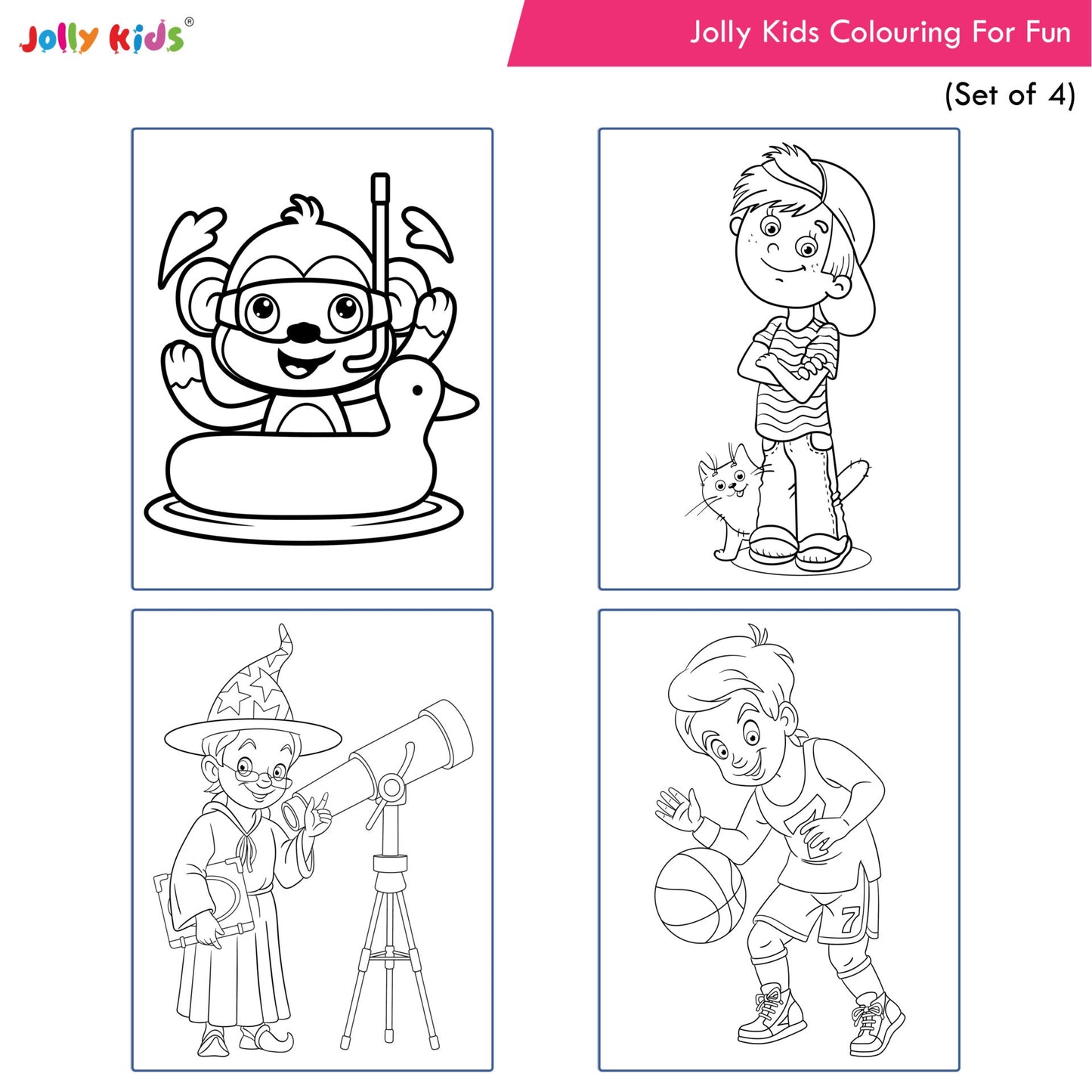 Jolly Kids Colouring for Fun Books B| Set of 4| Each Book 64 Images|Colouring & Painting Books for Kids|Ages 3-8 Year