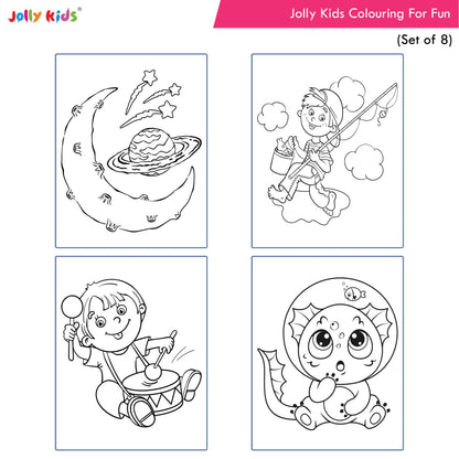 Jolly Kids Colouring for Fun Books For Kids Set of 8| Each Book 64 Images| Colouring & Painting Books| Ages 3 - 8 Year