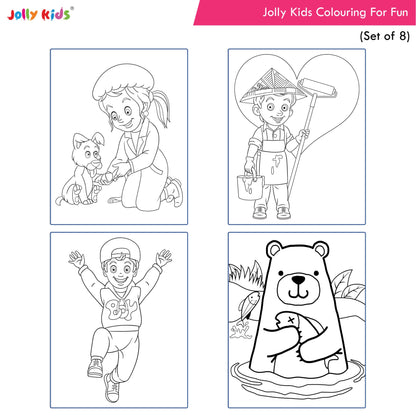 Jolly Kids Colouring for Fun Books For Kids Set of 8| Each Book 64 Images| Colouring & Painting Books| Ages 3 - 8 Year