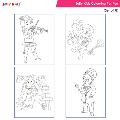 Jolly Kids Colouring for Fun Books For Kids Set of 8| Each Book 64 Images| Colouring & Painting Books| Ages 3 - 8 Year