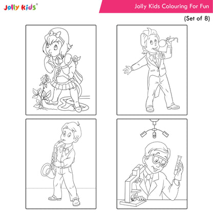 Jolly Kids Colouring for Fun Books For Kids Set of 8| Each Book 64 Images| Colouring & Painting Books| Ages 3 - 8 Year