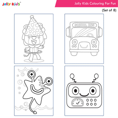 Jolly Kids Colouring for Fun Books For Kids Set of 8| Each Book 64 Images| Colouring & Painting Books| Ages 3 - 8 Year