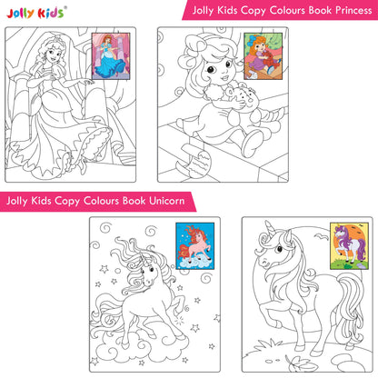 Jolly Kids Copy Colour Books Set of 8| Colouring Books: Animals, Flowers, Dinosaurs, Mermaid, Ocean, Pirates, Princess & Unicorn| Ages 3-10 years