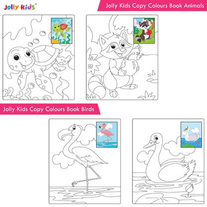 Jolly Kids Copy Colour Books Set of 8| Colouring Books: Animals, Flowers, Dinosaurs, Mermaid, Ocean, Pirates, Princess & Unicorn| Ages 3-10 years