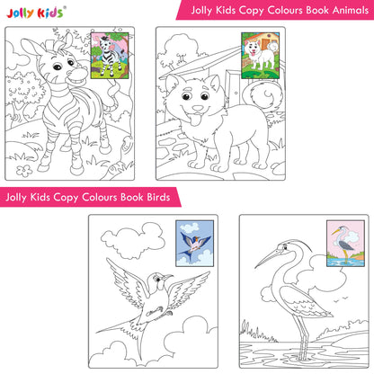 Jolly Kids Copy Colour Books Set of 8| Colouring Books: Animals, Flowers, Dinosaurs, Mermaid, Ocean, Pirates, Princess & Unicorn| Ages 3-10 years