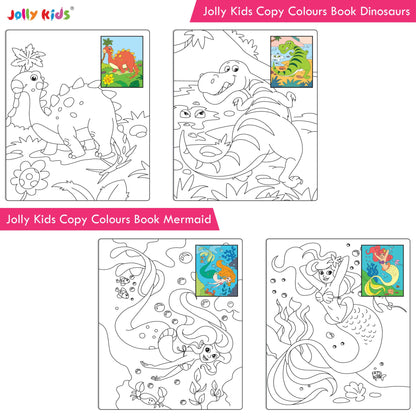 Jolly Kids Big Copy Colour Books Set of 8| Colouring Theme Animals, Flowers, Dinosaurs, Mermaid, Ocean, Pirates, Princess & Unicorn Ages 3-10 Years