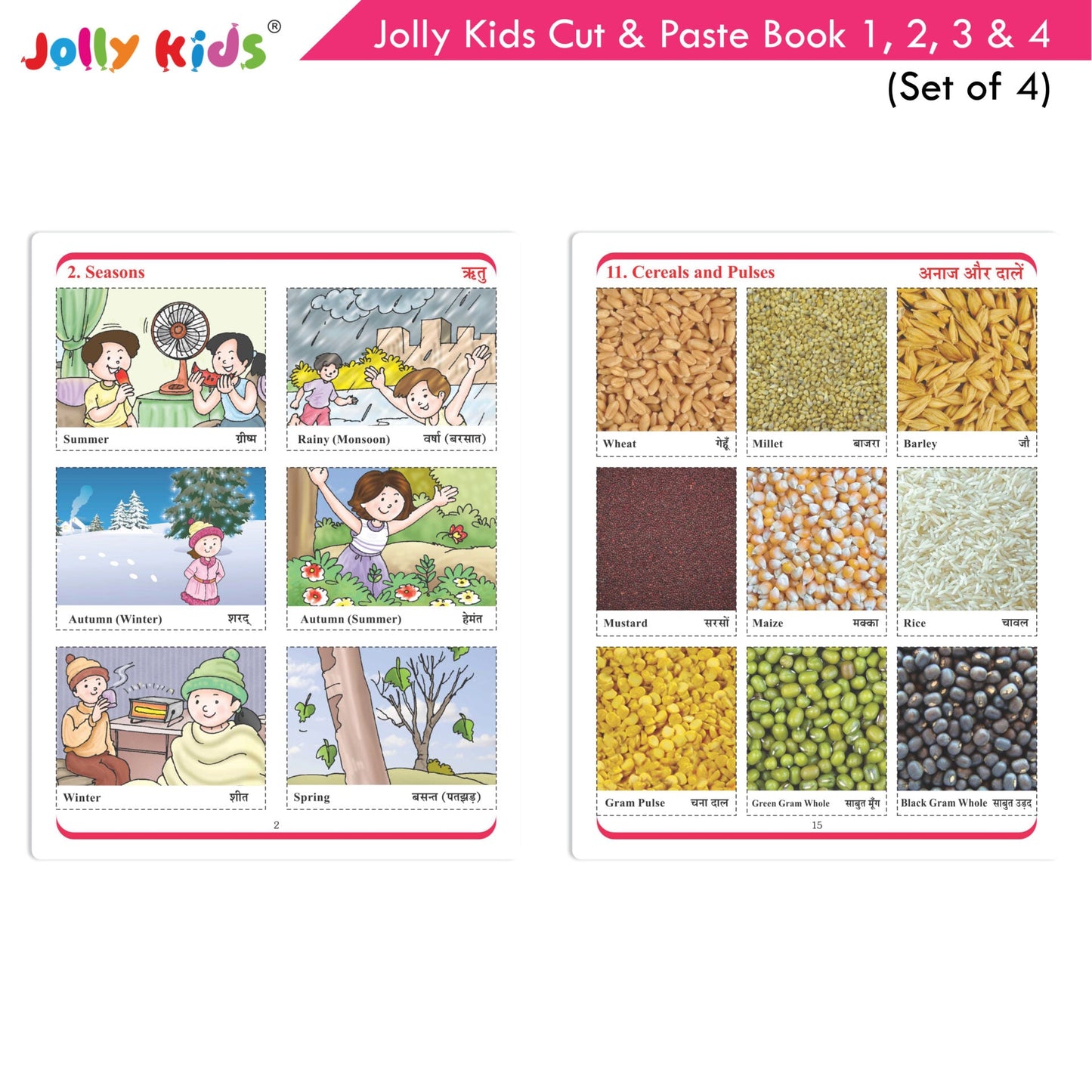 Jolly Kids Cut & Paste Project, Activities & Scrap Books Set of 4| Activity Charts-Flowers, Animals, National Flags etc