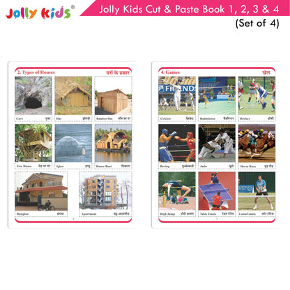 Jolly Kids Cut & Paste Project, Activities & Scrap Books Set of 4| Activity Charts-Flowers, Animals, National Flags etc