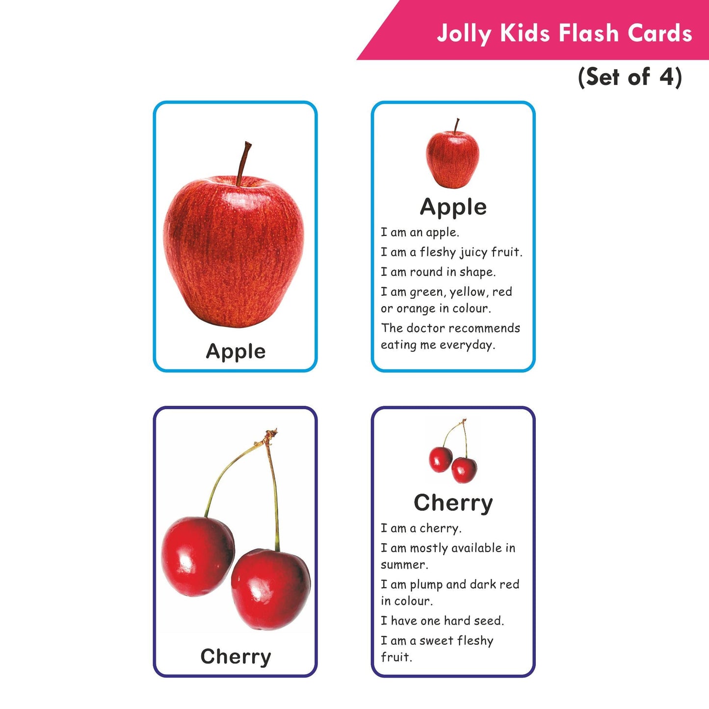 Jolly Kids Pre-school Learning Flash Cards for Kids| Set of 4| 32 Cards on Each Pack| Ages 1-6 Years