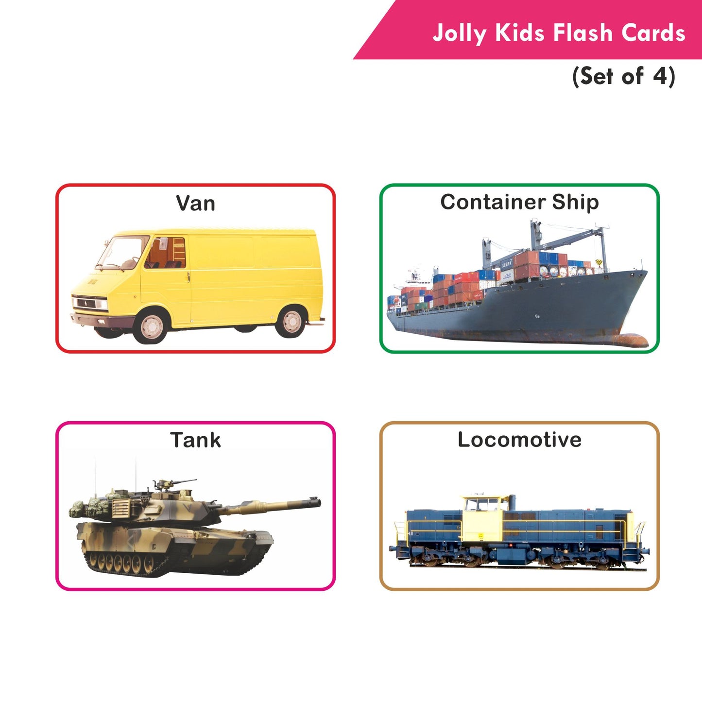 Jolly Kids Pre-school Learning Flash Cards for Kids| Set of 4| 32 Cards on Each Pack| Ages 1-6 Years