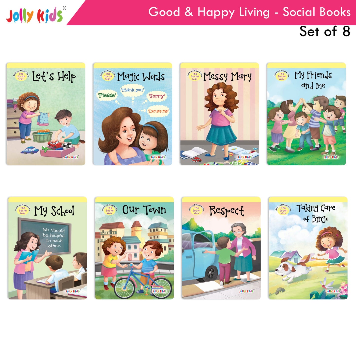 Jolly Kids Good & Happy Living The Social Way Series Books (Set of 8)| Kids Learning Social Reponsibilities in Short Stories Books Ages 3 - 8 Years