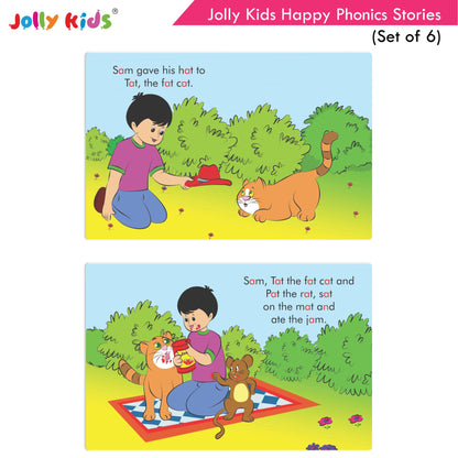 Jolly Kids Large Print Read With Happy Phonics Stories Books Set of 6| Early Year Reading Book| Vowel Sounds Stories Books Ages 3-8 Years