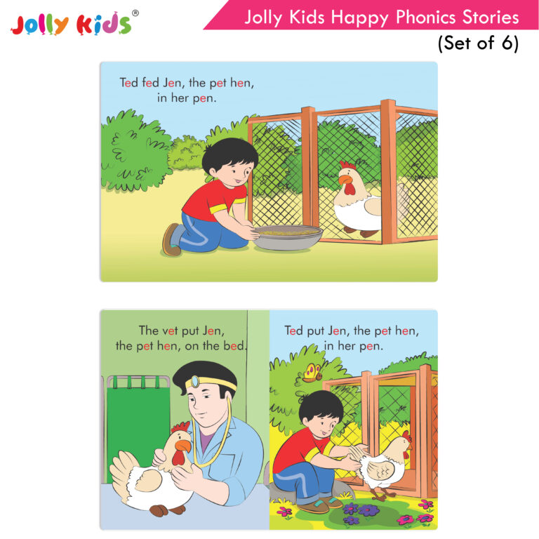 Jolly Kids Large Print Read With Happy Phonics Stories Books Set of 6| Early Year Reading Book| Vowel Sounds Stories Books Ages 3-8 Years