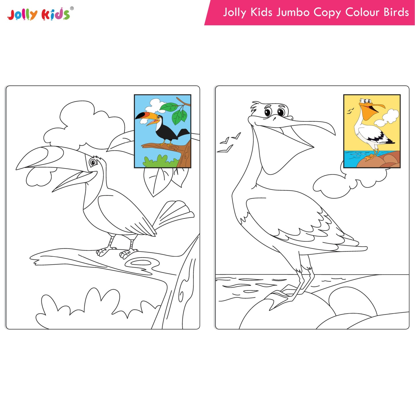 Jolly Kids Jumbo Copy Colouring Books for Kids| Fun Colouring Activity Books: Birds, Dinosaurs, Animals & Ocean| Ages 3-10 Years