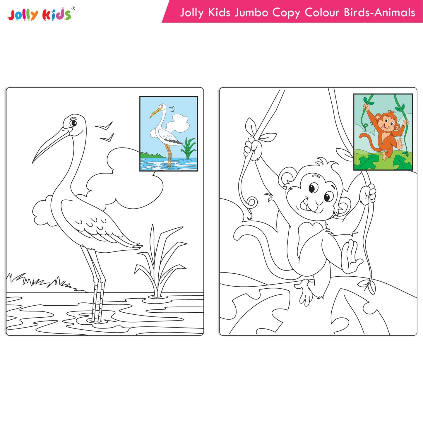 Jolly Kids Jumbo Copy Colouring Books for Kids| Fun Colouring Activity Books: Birds, Dinosaurs, Animals & Ocean| Ages 3-10 Years