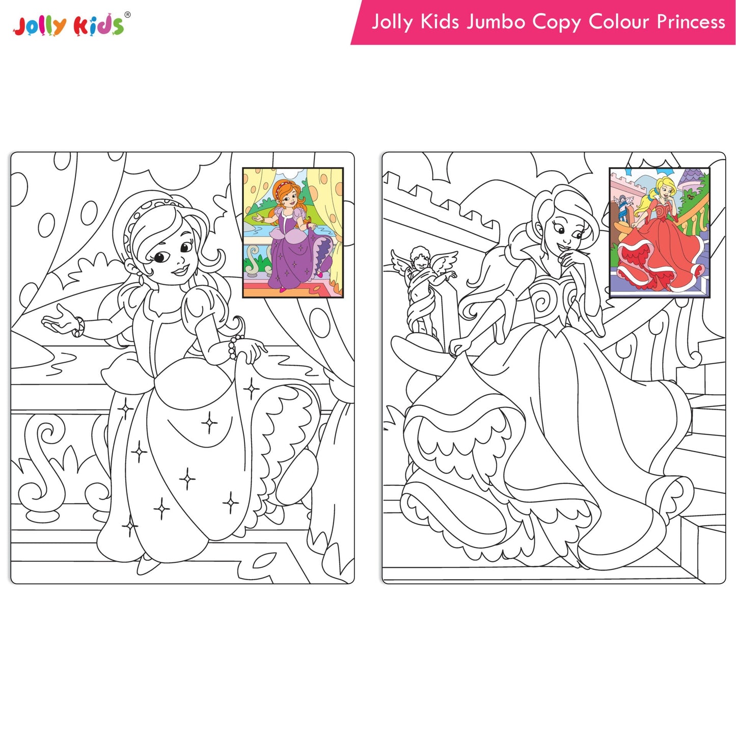 Jolly Kids Jumbo Copy Colour Book for Kids| Colouring Book Themes: Unicorns, Princess, Pirates, Mermaid |Ages 3-10 Years