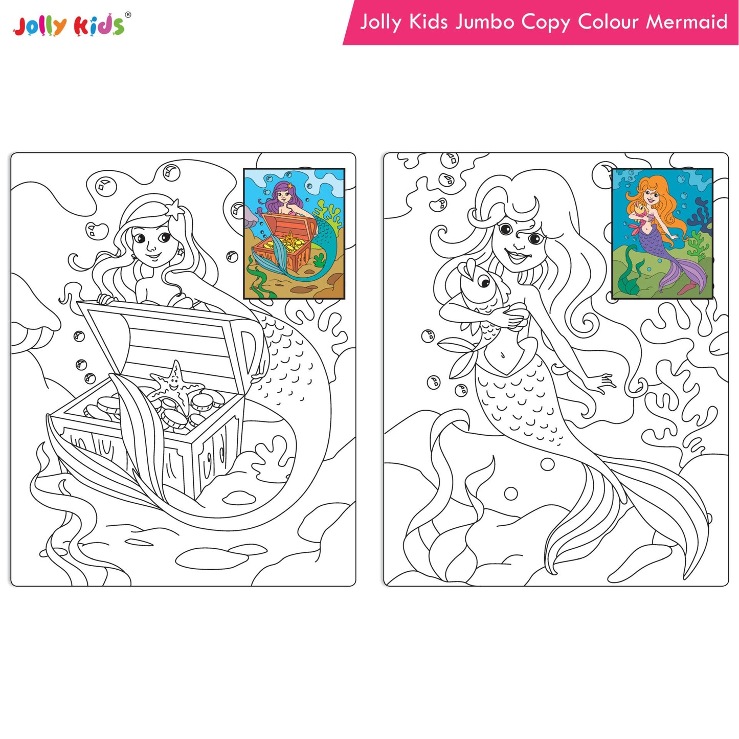 Jolly Kids Jumbo Copy Colour Book for Kids| Colouring Book Themes: Unicorns, Princess, Pirates, Mermaid |Ages 3-10 Years