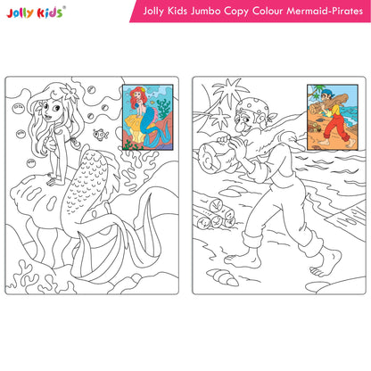 Jolly Kids Jumbo Copy Colour Book for Kids| Colouring Book Themes: Unicorns, Princess, Pirates, Mermaid |Ages 3-10 Years