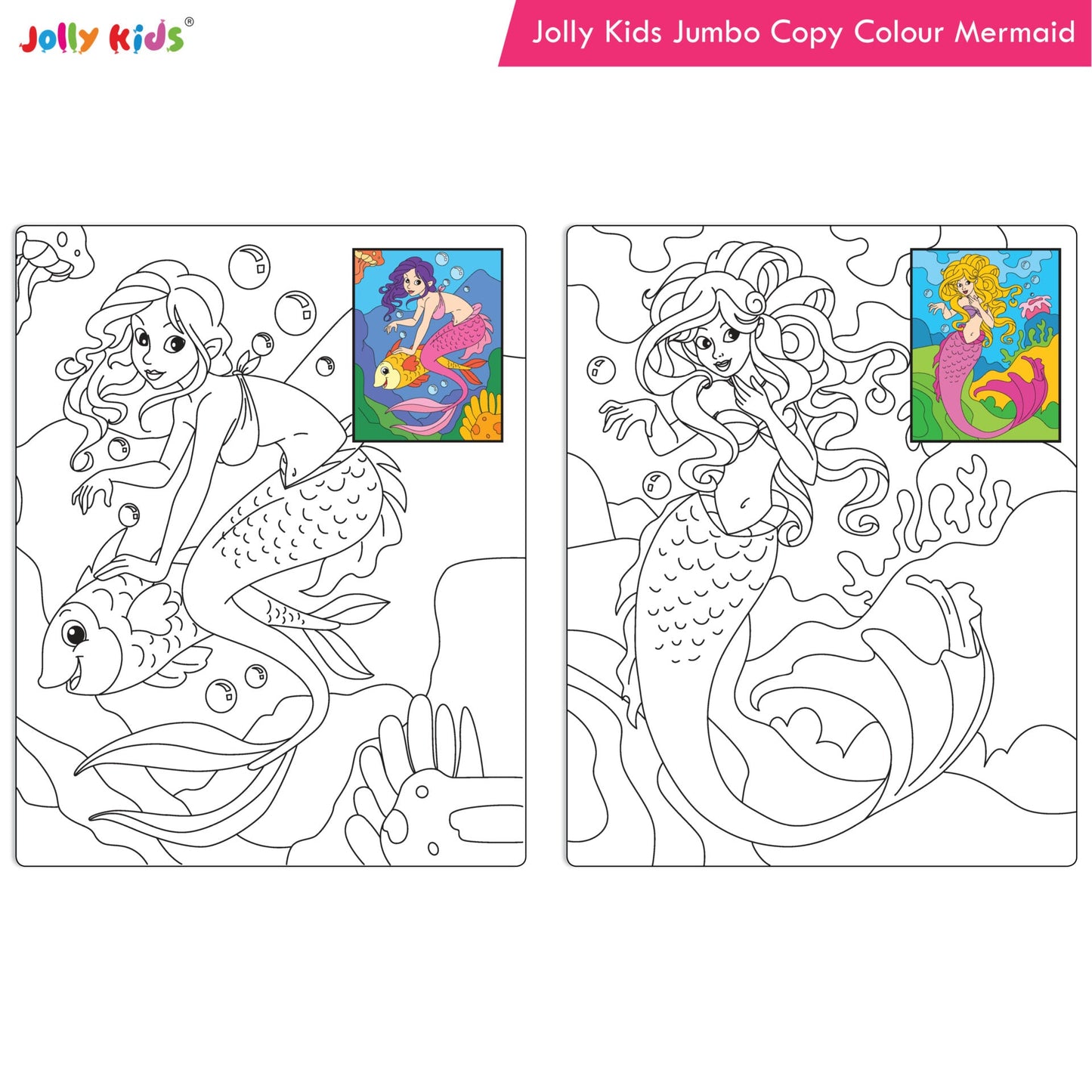 Jolly Kids Jumbo Copy Colour Book for Kids| Colouring Book Themes: Unicorns, Princess, Pirates, Mermaid |Ages 3-10 Years